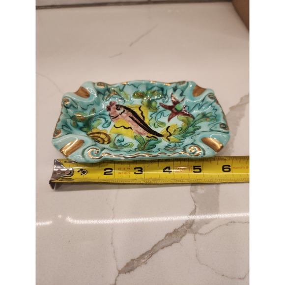 Vintage‎ Cerart Monaco Fish Ashtray Hand Painted Seascape Seashells Gold Accents - Picture 8 of 9